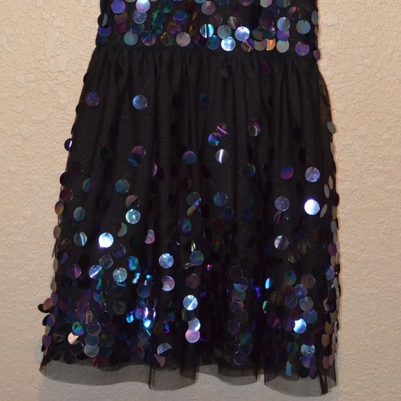 Sz M 7/8 Cat & Jack Black Opal Sequins Mesh Tulle Dress - Picture 4 of 13